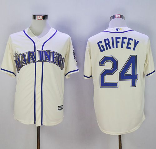 Mariners #24 Ken Griffey Cream New Cool Base2016 Hall Of Fame Patch Stitched MLB Jersey - Click Image to Close